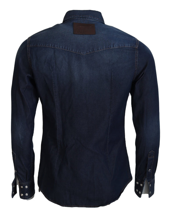 Blue Denim Cotton Slim Fit Jeans Shirt