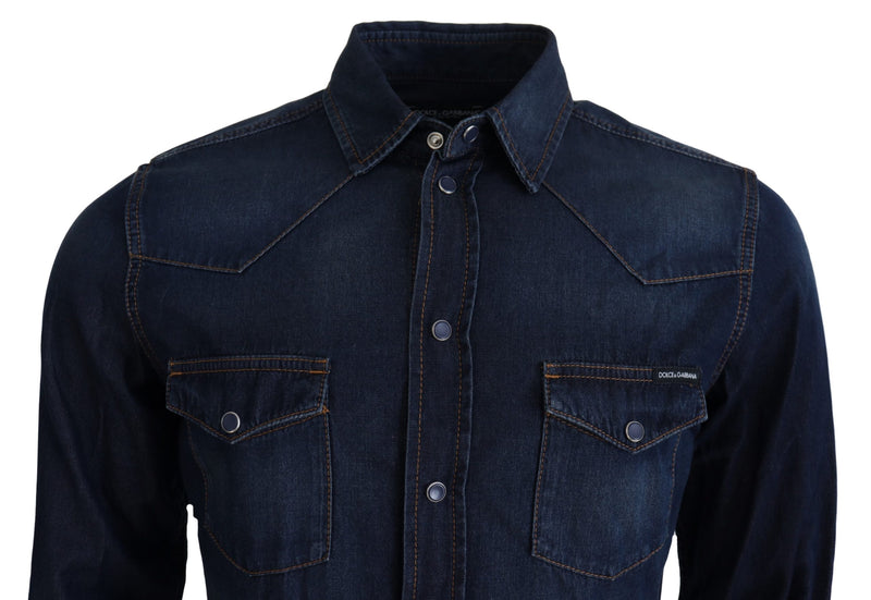 Blue Denim Cotton Slim Fit Jeans Shirt