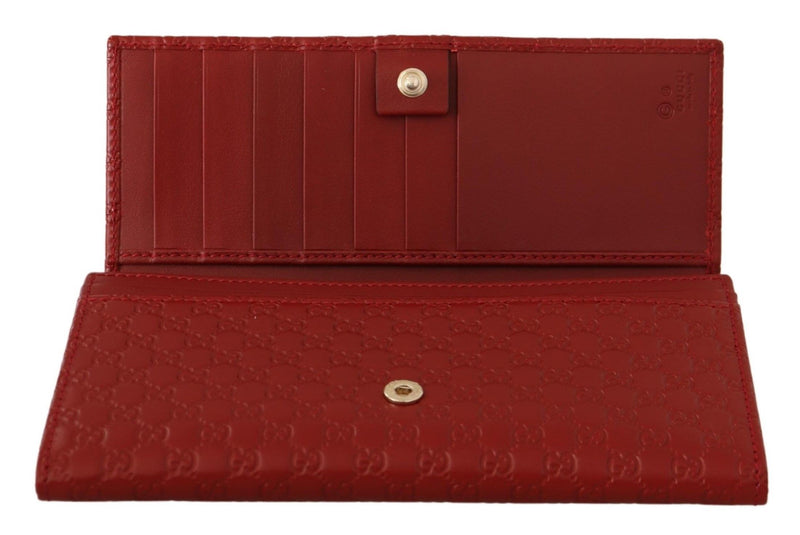 Red Leather Micro Guccissima Long Wallet