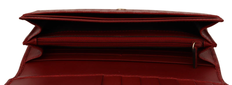 Red Leather Micro Guccissima Long Wallet