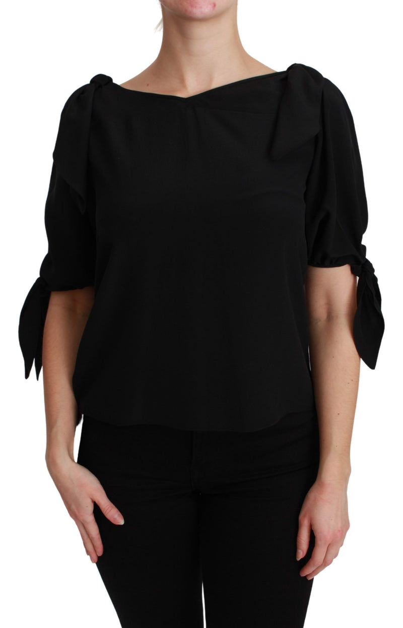 Black Short Sleeve Casual Blouse Silk Top