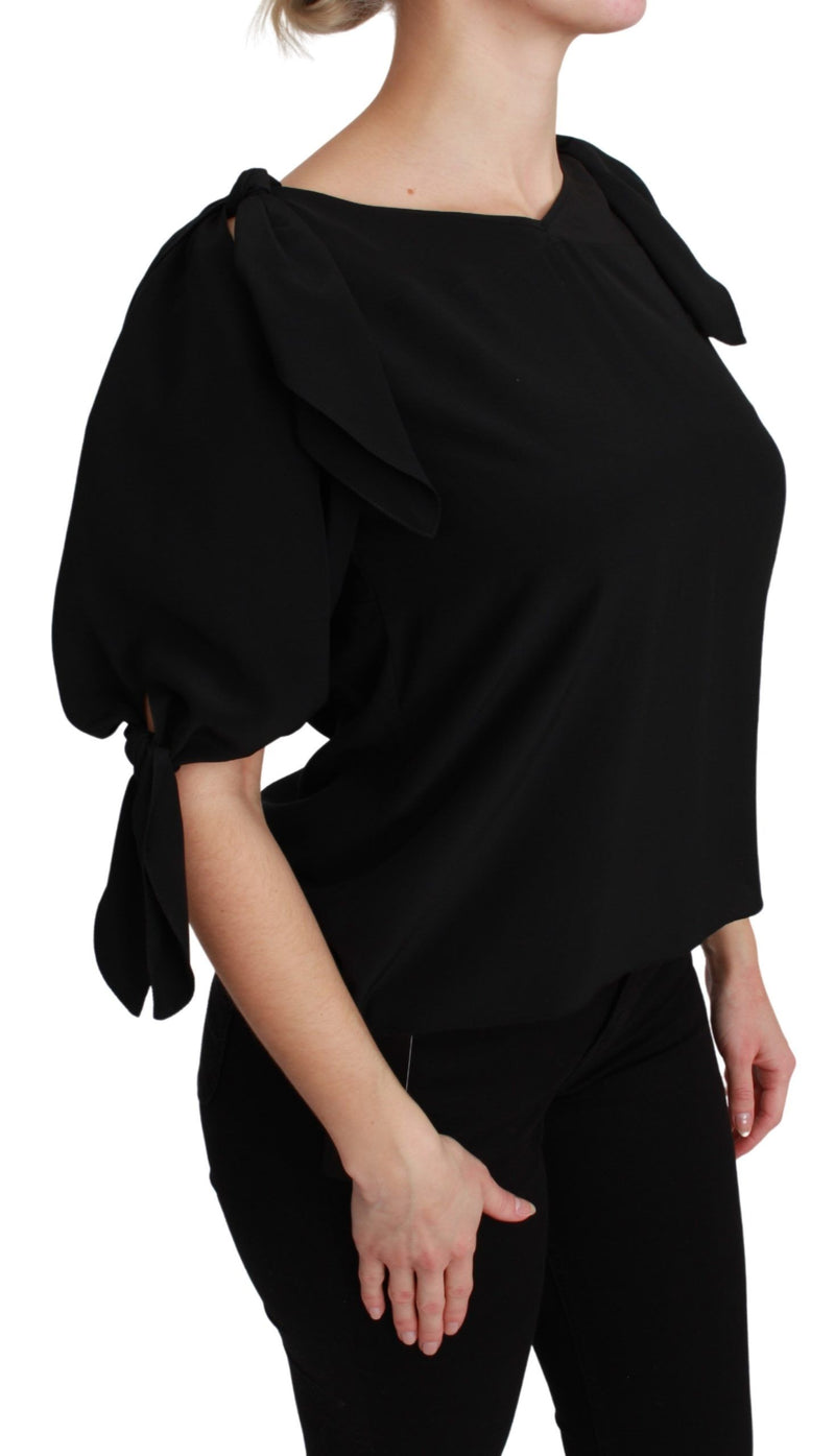 Black Short Sleeve Casual Blouse Silk Top