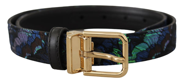 Multicolor Floral Jacquard Gold Metal Buckle Belt