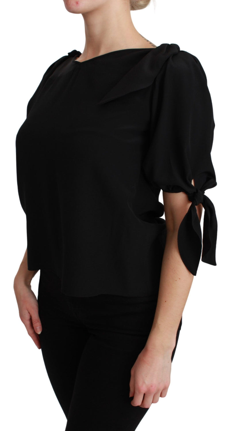 Black Short Sleeve Casual Blouse Silk Top