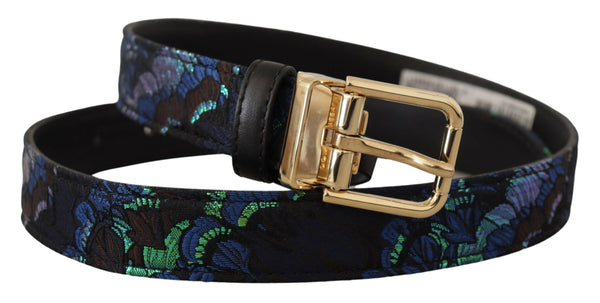 Multicolor Floral Jacquard Gold Metal Buckle Belt