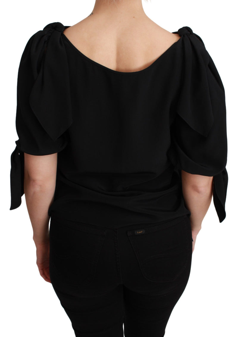 Black Short Sleeve Casual Blouse Silk Top