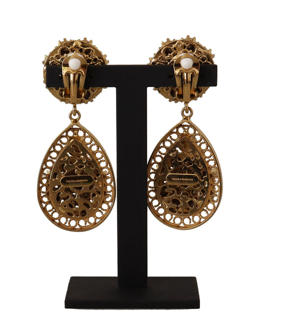 Gold Crystal DG SICILY Clip-on Jewelry Dangling Earrings