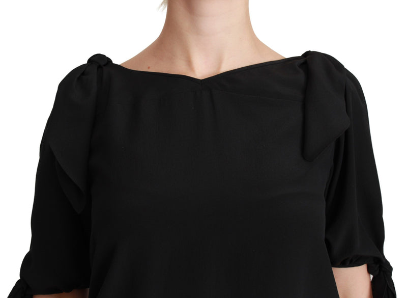 Black Short Sleeve Casual Blouse Silk Top