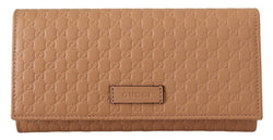 Brown Leather Micro Guccissima Long Wallet