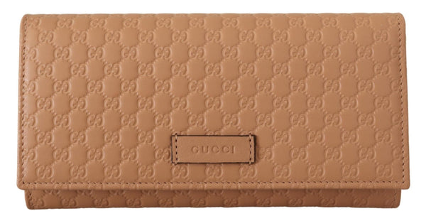 Brown Leather Micro Guccissima Long Wallet