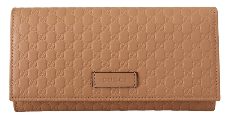 Brown Leather Micro Guccissima Long Wallet