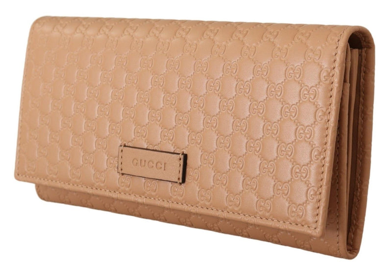 Brown Leather Micro Guccissima Long Wallet