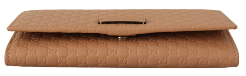 Brown Leather Micro Guccissima Long Wallet