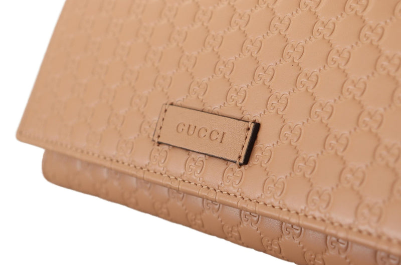 Brown Leather Micro Guccissima Long Wallet