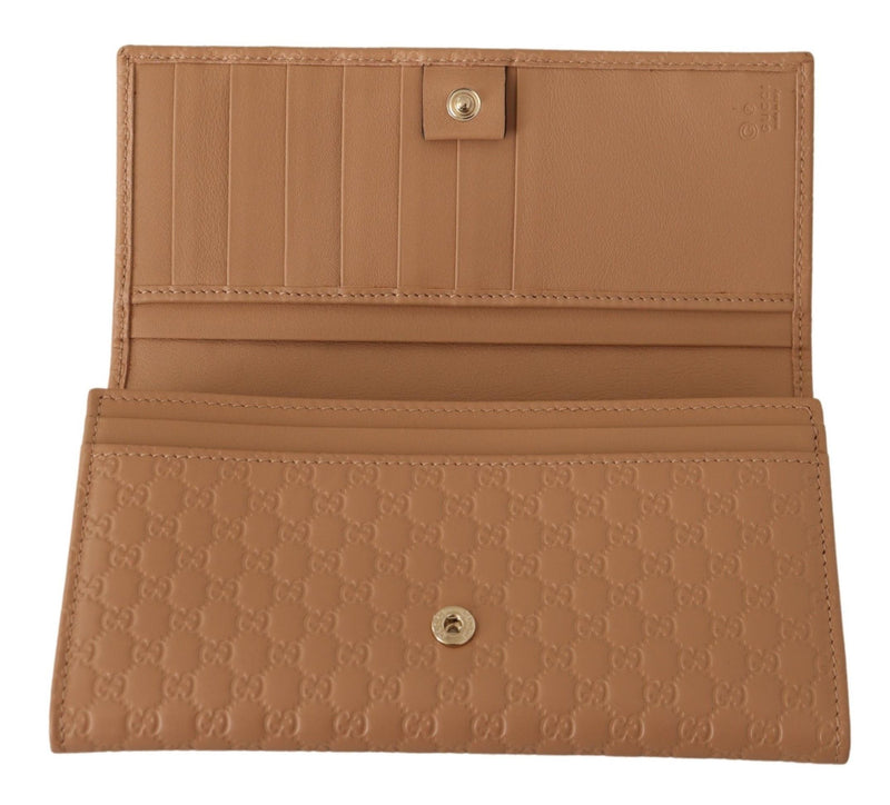 Brown Leather Micro Guccissima Long Wallet