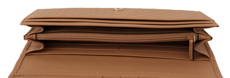 Brown Leather Micro Guccissima Long Wallet