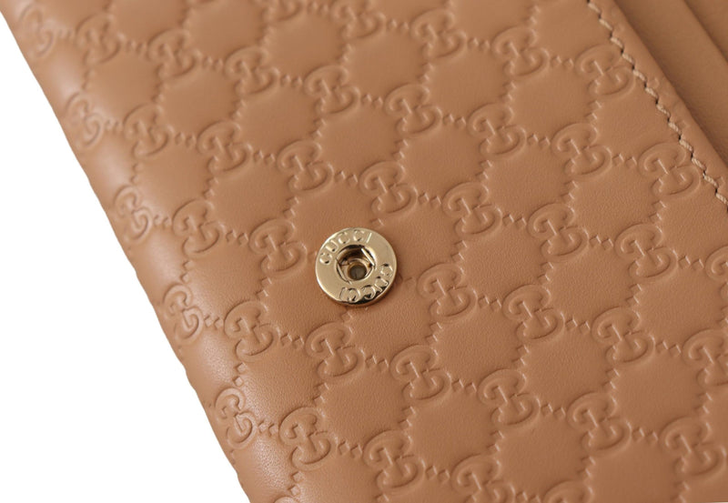 Brown Leather Micro Guccissima Long Wallet