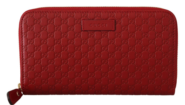 Red Leather Micro Guccissima Zip Around Wallet