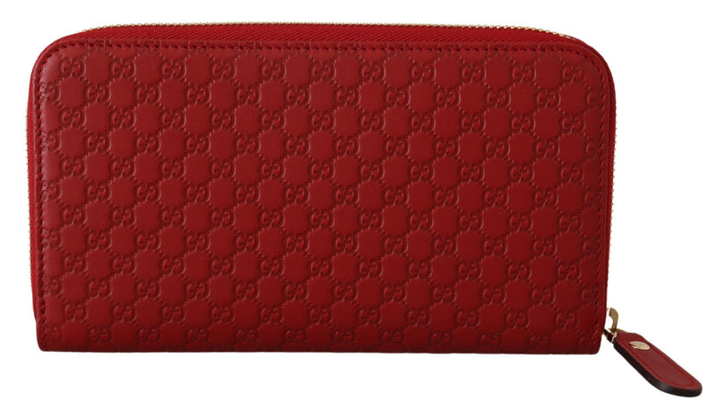 Red Leather Micro Guccissima Zip Around Wallet