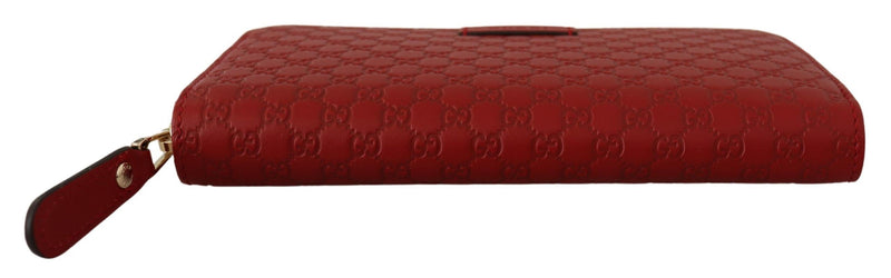 Red Leather Micro Guccissima Zip Around Wallet