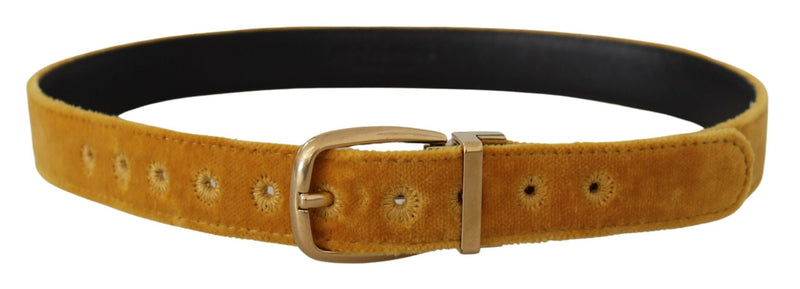 Mustard Velvet Gold Logo Engraved Metal Buckle Belt