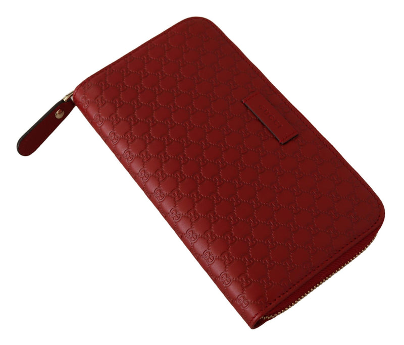 Red Leather Micro Guccissima Zip Around Wallet