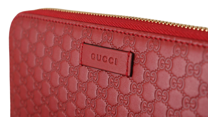 Red Leather Micro Guccissima Zip Around Wallet