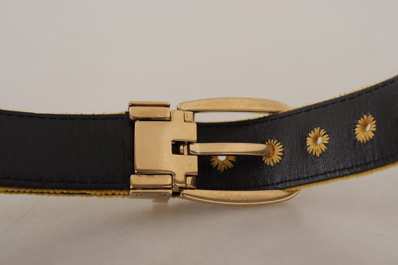 Mustard Velvet Gold Logo Engraved Metal Buckle Belt