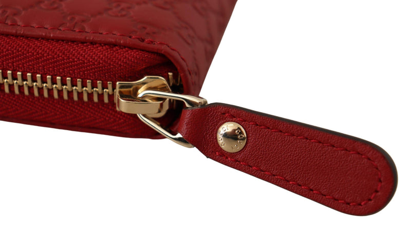 Red Leather Micro Guccissima Zip Around Wallet