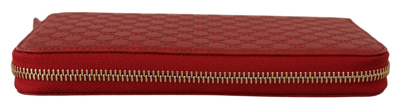 Red Leather Micro Guccissima Zip Around Wallet