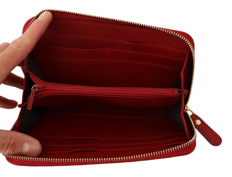 Red Leather Micro Guccissima Zip Around Wallet