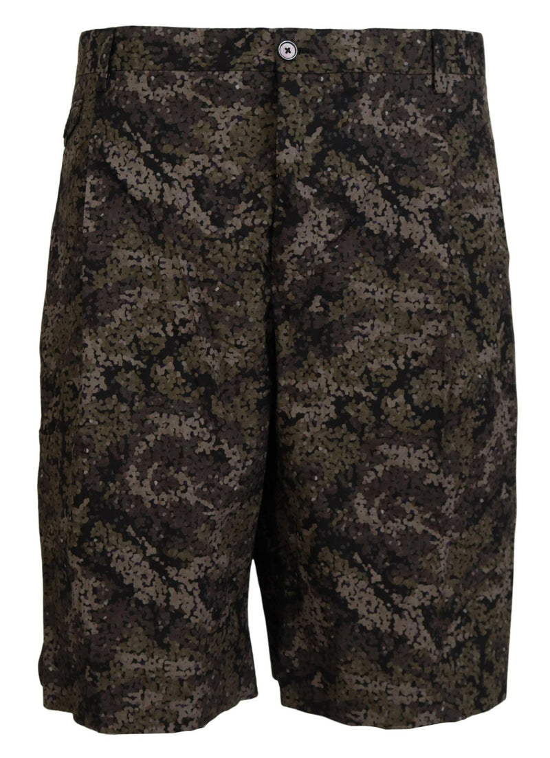 Black Green Military Patterned Cargo Shorts