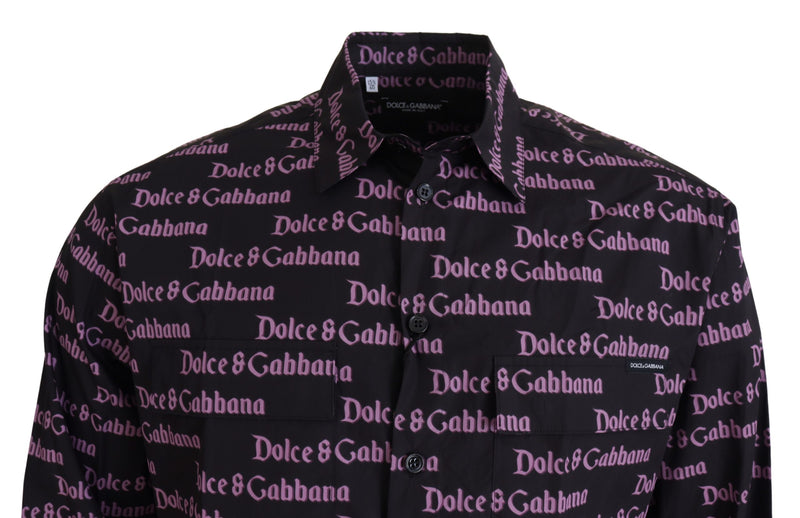 Black Purple Logo Slim Dress Formal Shirt