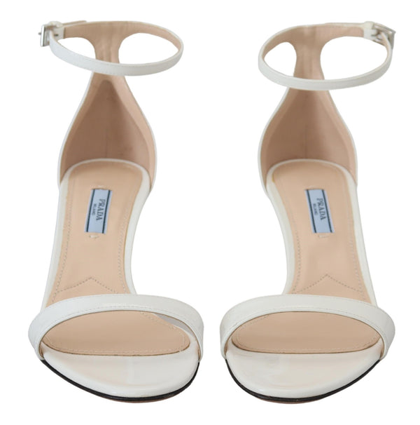 White Leather Vernice Sandals Ankle Strap Heels Shoes