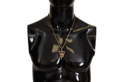 Gold Brass Crystal Royal Crown Pendant Mens Necklace