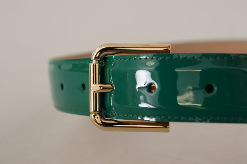 Green Patent Leather Logo Engraved Buckle Belt