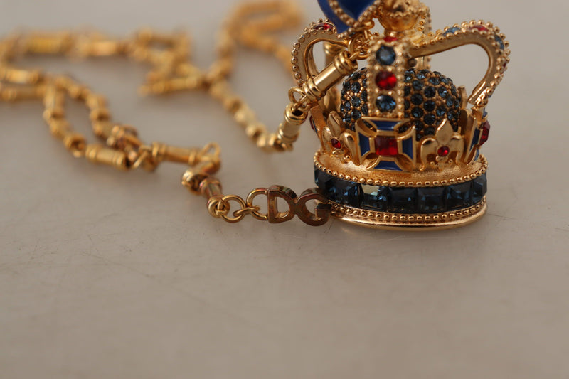 Gold Brass Crystal Royal Crown Pendant Mens Necklace