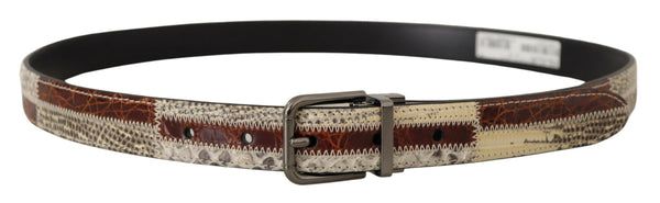 Multicolor Exotic Leather Patchwork Metal Belt