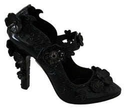 Black Floral Crystal CINDERELLA Heels Shoes