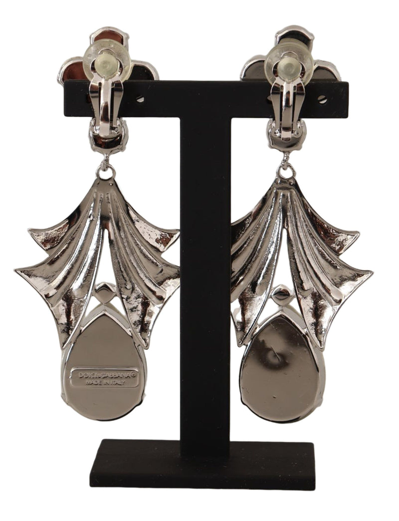 Silver Brass Clear Crystal Clip-on Jewelry Dangling Earrings