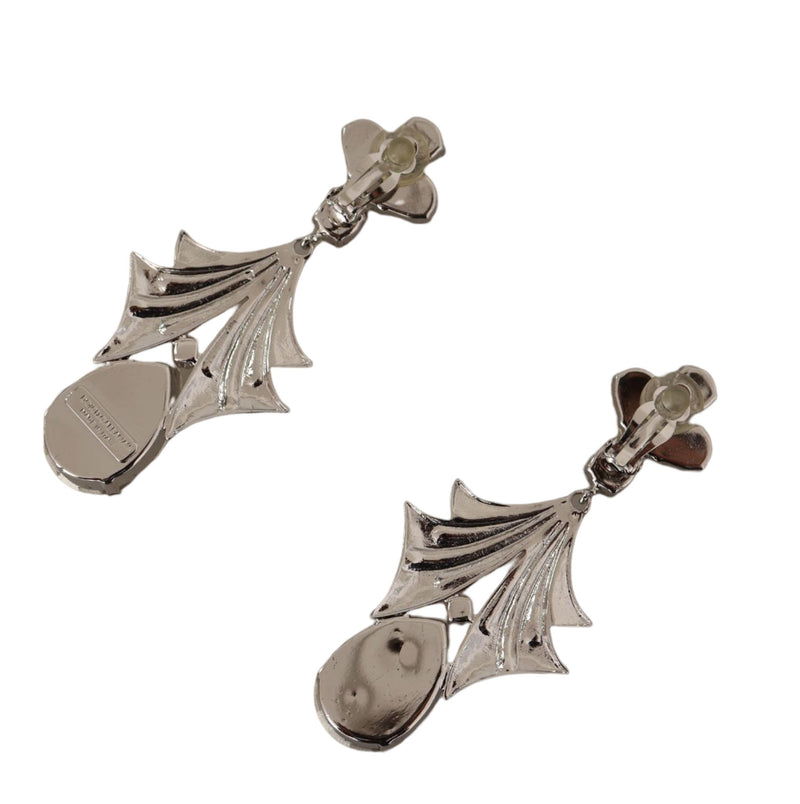 Silver Brass Clear Crystal Clip-on Jewelry Dangling Earrings