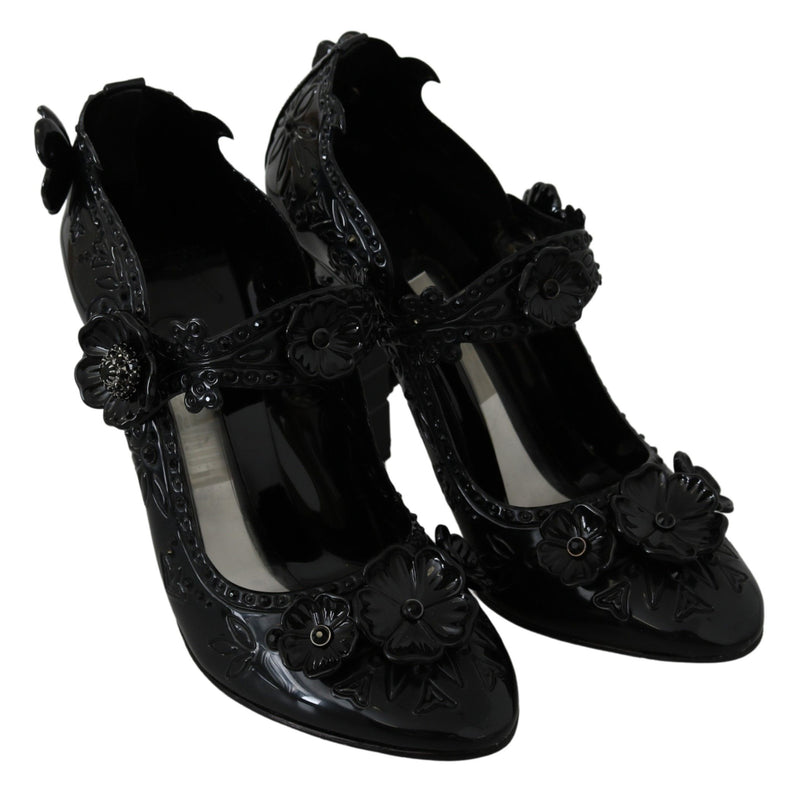 Black Floral Crystal CINDERELLA Heels Shoes