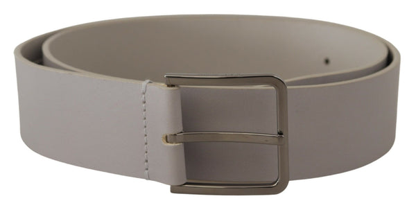 White Leather Wide Silver Metal Buckle Belt