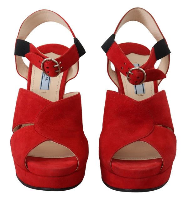 Red Suede Leather Sandals Ankle Strap Heels Shoes