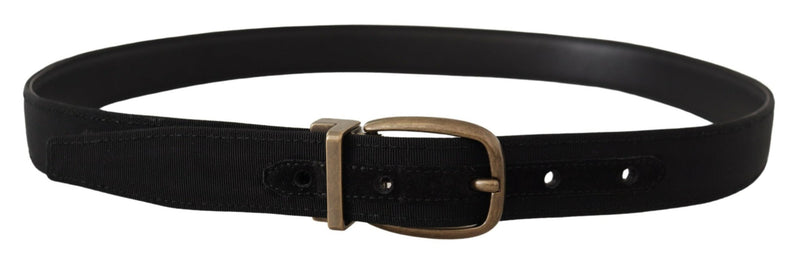 Black Grosgrain Leather Bronze Metal Belt