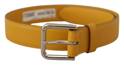 Yellow Leather Silver Tone Logo Metal Buckle Belt