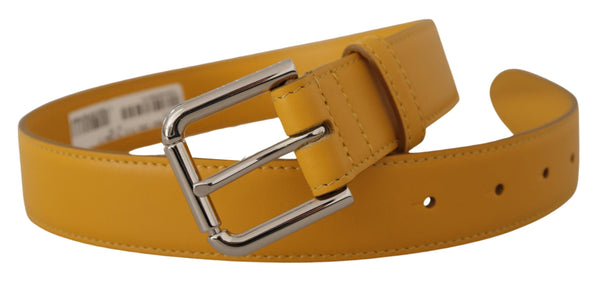 Yellow Leather Silver Tone Logo Metal Buckle Belt