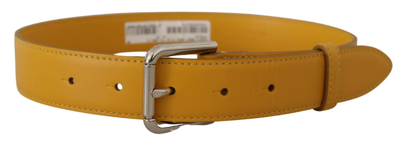 Yellow Leather Silver Tone Logo Metal Buckle Belt