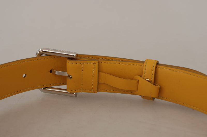 Yellow Leather Silver Tone Logo Metal Buckle Belt