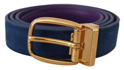 Blue Suede Leather Gold Tone Metal Buckle Belt